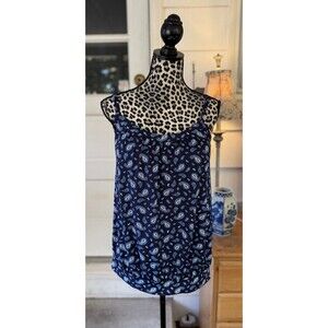 Lands' End Women's Size 12L Tie Adjustable Straps Tankini Print Blue  Paisley